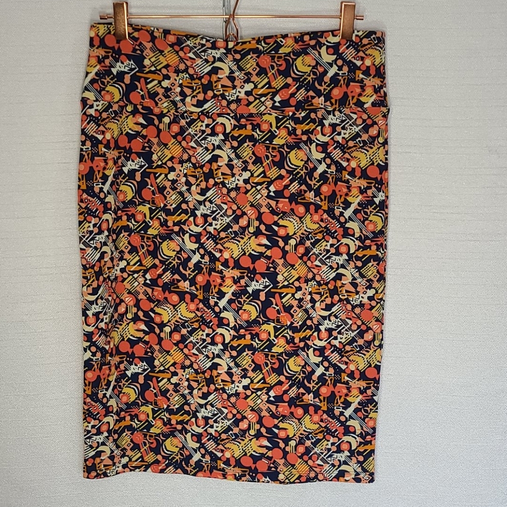 LulaRoe Pencil Midi Skirt Black Orange L
